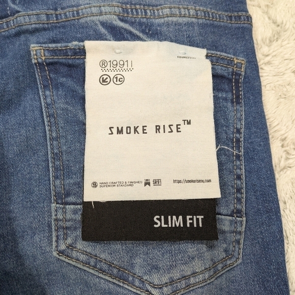 Smoke Rise Jeans Men's 32x34 Blue Distressed Moto Slim Fit Cotton StreetWear - Picture 10 of 10